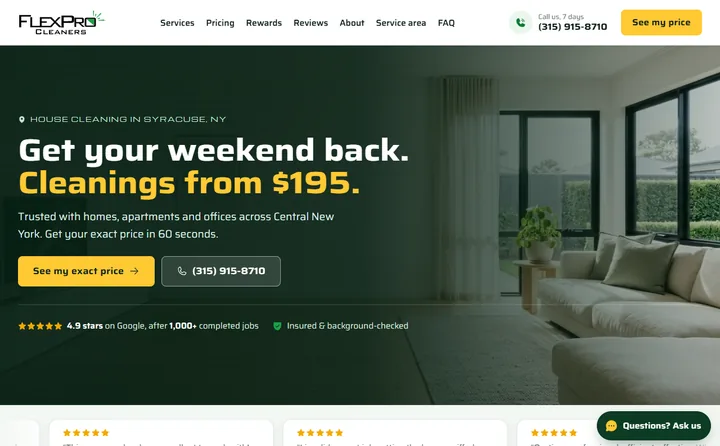 Preview of the FlexPro Cleaners website