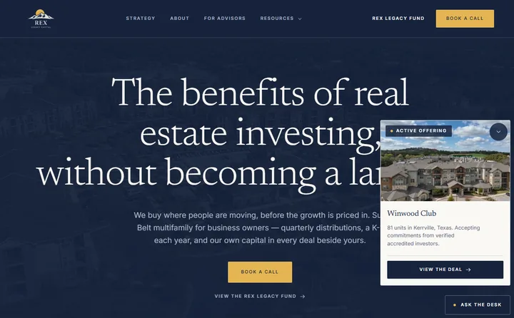 Preview of the REX Legacy Capital website