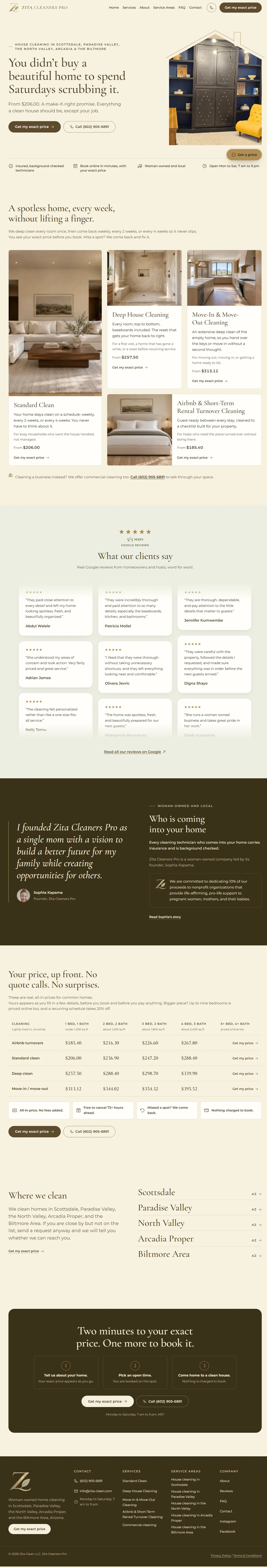 Full-page view of the Zita Cleaners Pro website