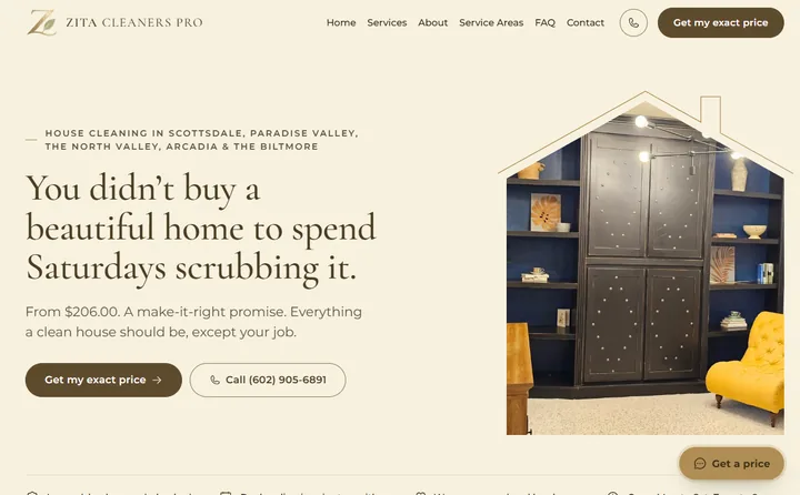 Preview of the Zita Cleaners Pro website